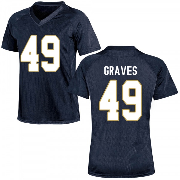Mike Graves Notre Dame Fighting Irish NCAA Women's #49 Navy Blue Replica College Stitched Football Jersey RXW8355TM